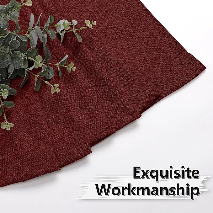 Tollpiz Short Linen Curtain Living Room Rod Pocket Semi Sheer Curtains Burlap Light Filtering Thick Linen Drape for Bedroom, 54 x 45 inches Long, Burgundy Red, Set of 2 Panels