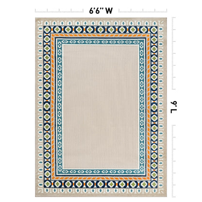 Rugshop Indoor/Outdoor High-Low Textured Area Rug, Coastal Border, Easy-Clean Patio Rug for Porch Deck Balcony 6' 6" x 9' Multi