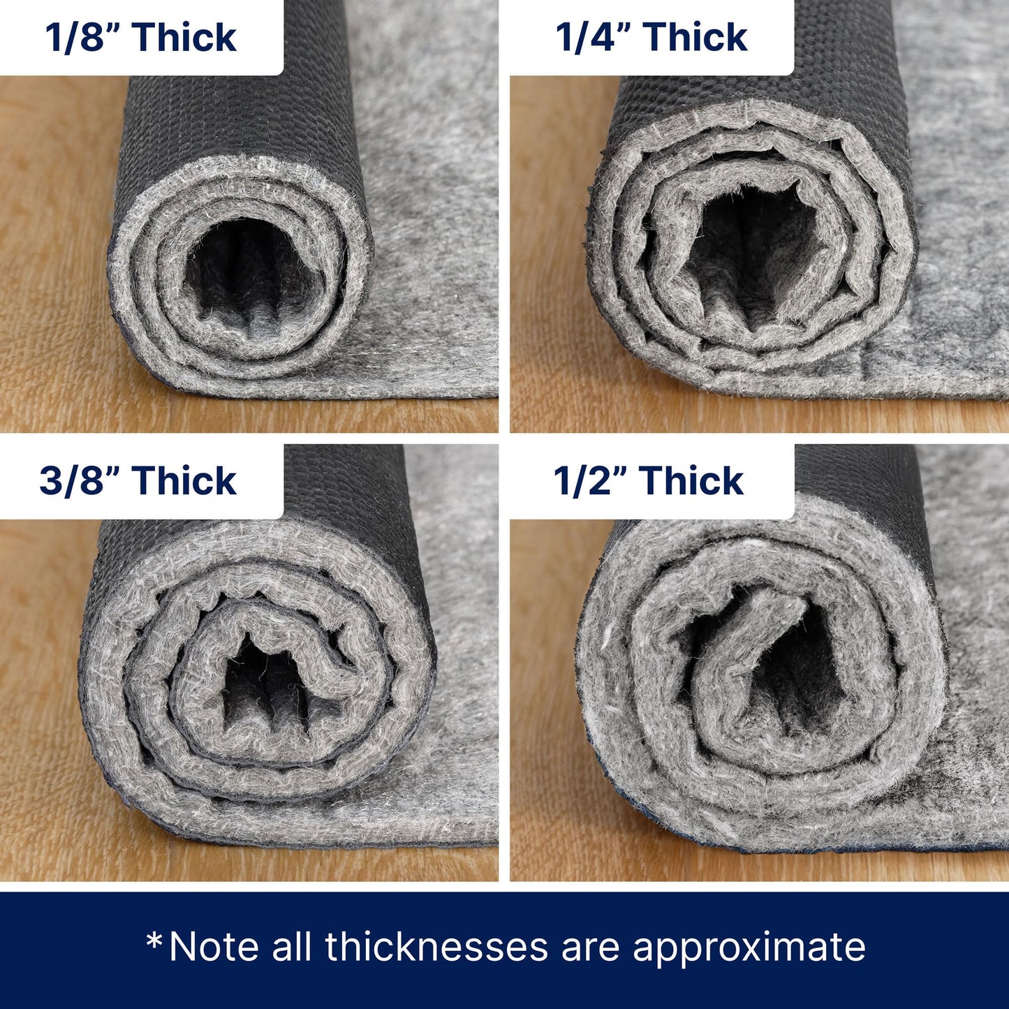 RUGPADUSA - Dual Surface - 8'x10' - 1/4" Thick - Felt + Rubber - Non-Slip Backing Rug Pad - Safe for All Floors