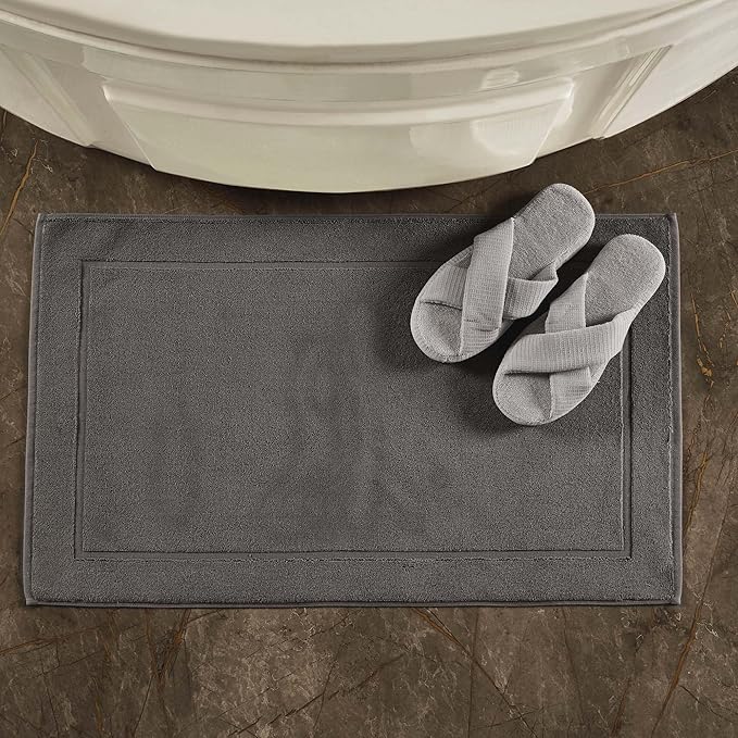 Hawmam Linen Cool Grey Bath Mats, 21 x 34 inches, Banded Design, Highly