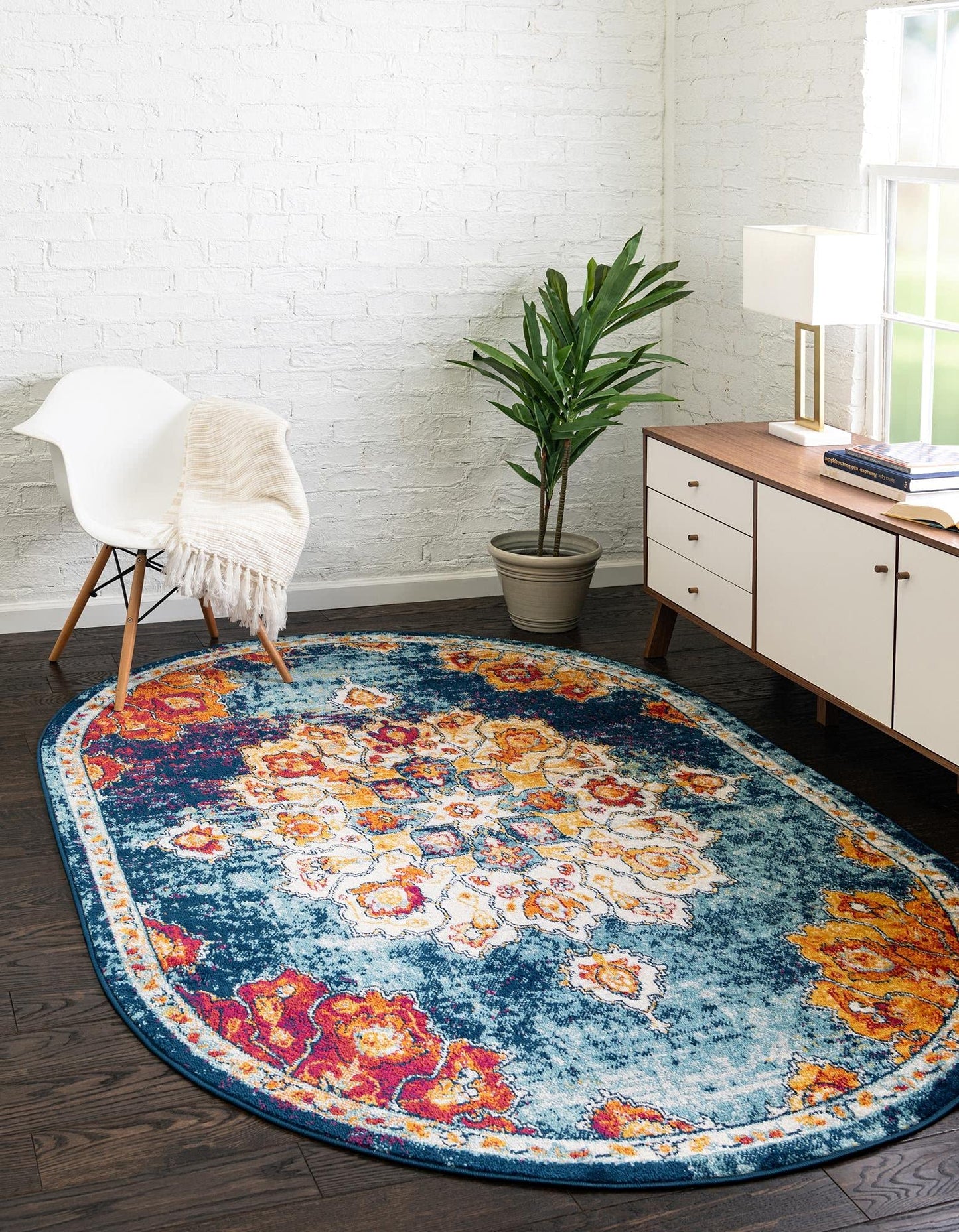 Unique Loom Parker Collection Area Rug - Kokulu (4' 1" x 6' 1" Oval, Multi/ Blue)