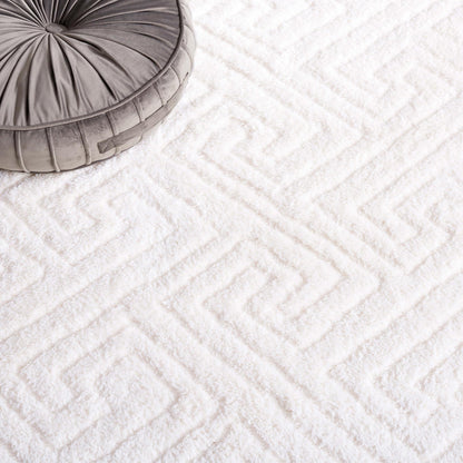 SAFAVIEH Tahoe Shag Collection Area Rug - 5' x 7', White, Geometric Design, 1.2-inch Thick Ideal for High Traffic Areas in Living Room, Bedroom, Dining (THO652A-5)