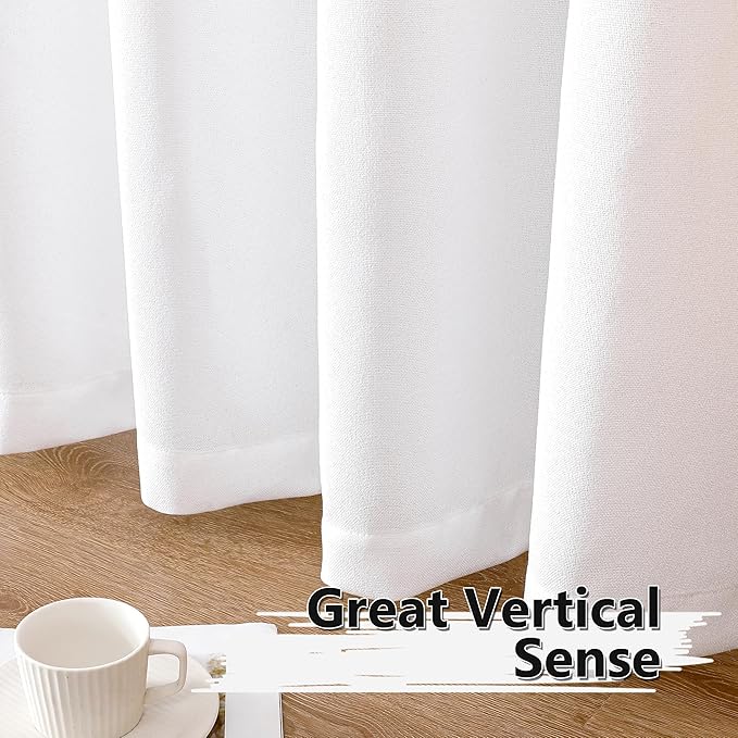 Tollpiz Short Linen Curtains Bedroom Rod Pocket Semi Sheer Curtain Burlap Light Filtering Thick Linen Drapes for Living Room, 38 x 45 inches Long, White, Set of 2 Panels