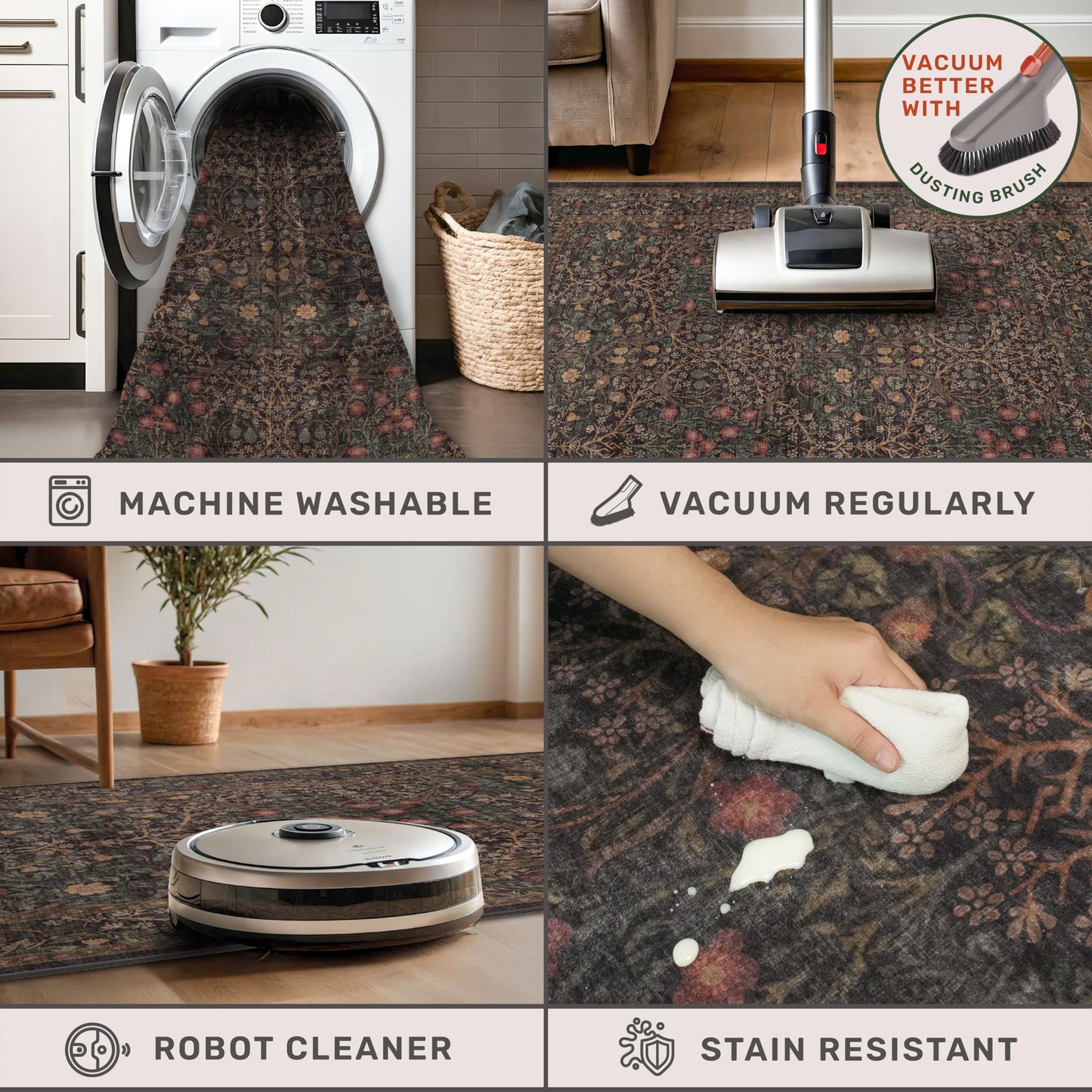 Dark Brown Washable 2x6 Runner Rugs for Entryway, Kitchen, Hallway, Bedroom Bedside, Laundry Room, Bathroom Rug, Pet & Kids Friendly Vintage Non Slip Low Pile Stain Resistant Long 24 x 72 Floor Carpet