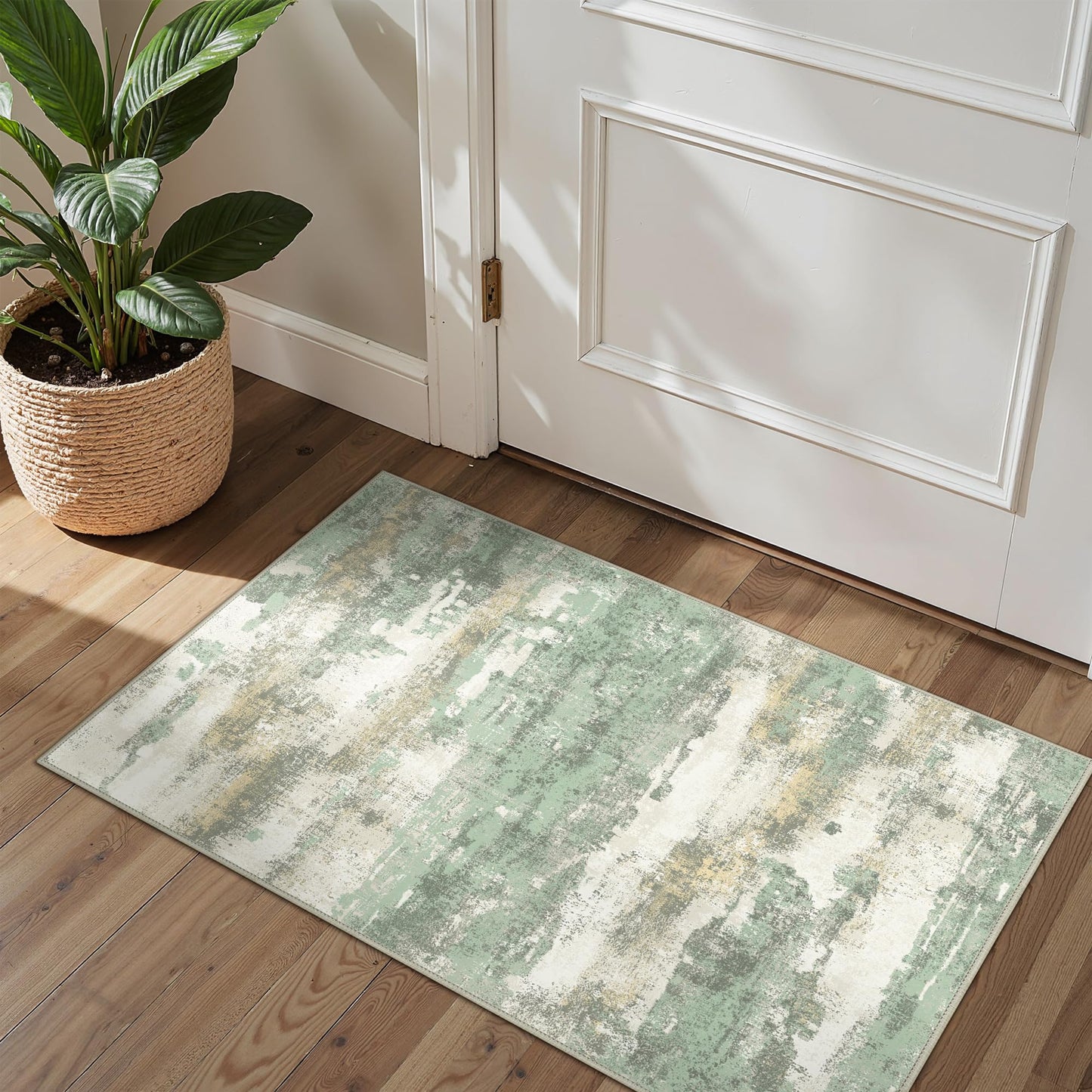 BEIMO 2x3 Rugs for Entryway Entrance Kitchen Bathroom, Machine Washable Modern Abstract Soft Area Rug Door Mat, Low Pile Indoor Floor Carpet with Non Slip Backing, Light Green