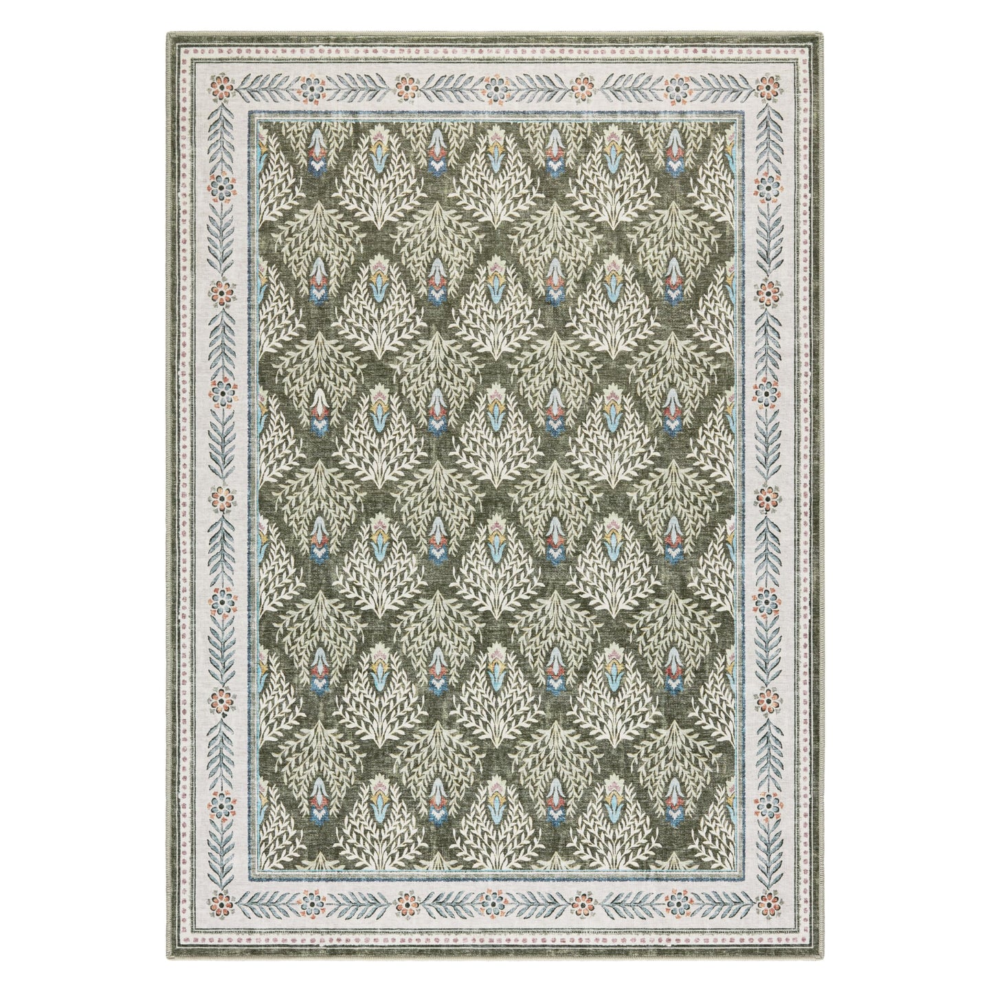 EVERWASH Haven Geo Border Machine Washable Area Rug with Airflo Technology for Easy Clean, Ultra-Soft Pile, Built-in Rug Pad with Non-Slip Backing, Pet, Family & Allergy Friendly Rug, Brown, 8'x10'