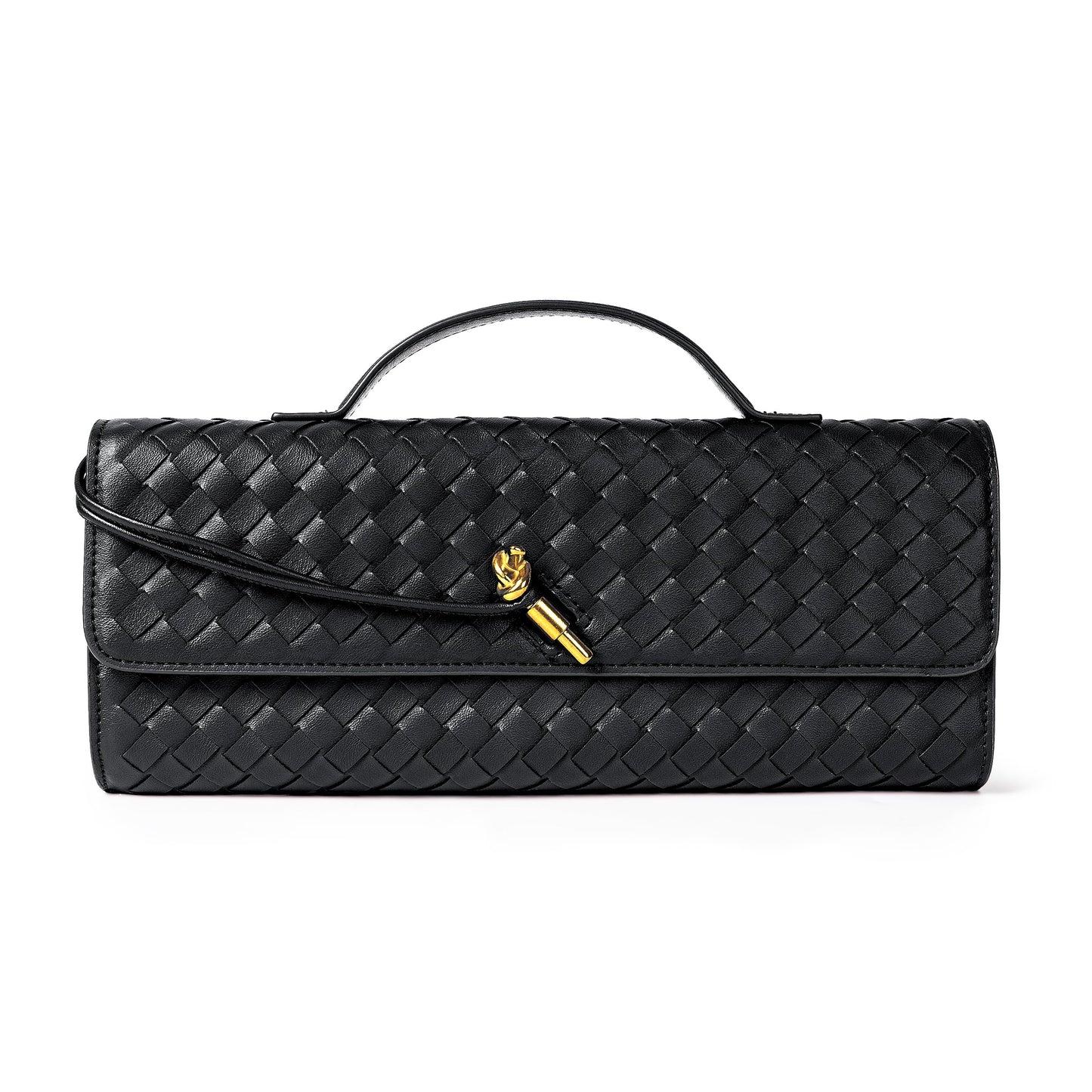 Joryin Woven Purse for Women Evening Clutch Woven Leather Handbags Crossbody Bag Purse Formal Evening Bag, Black
