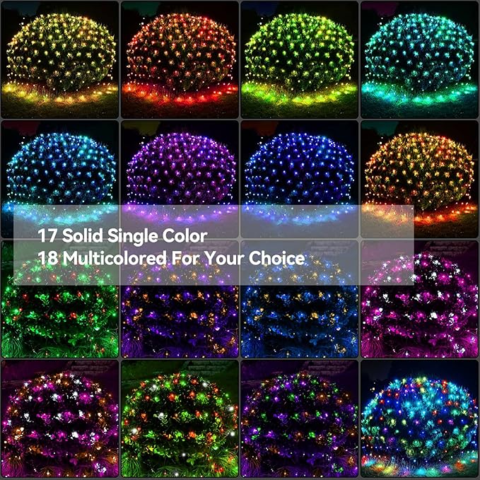 Obrecis Christmas Net Lights Outdoor, 240 LED 35 Color Changing Mesh Lights, 14.8 ft x 5 ft Waterproof Connectable Multicolored Halloween String Lights for Bushes Xmas Tree Garden Party Home Decor