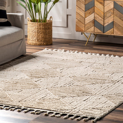 Nuloom Kerry Beige, 7'10" x 10', Geometric, Soft and Cozy, High Traffic, Stain Resistant, Easy Clean, Durable Area Rug for Bedroom, Living Room, Dining Space, Den, Foyer, Entryway
