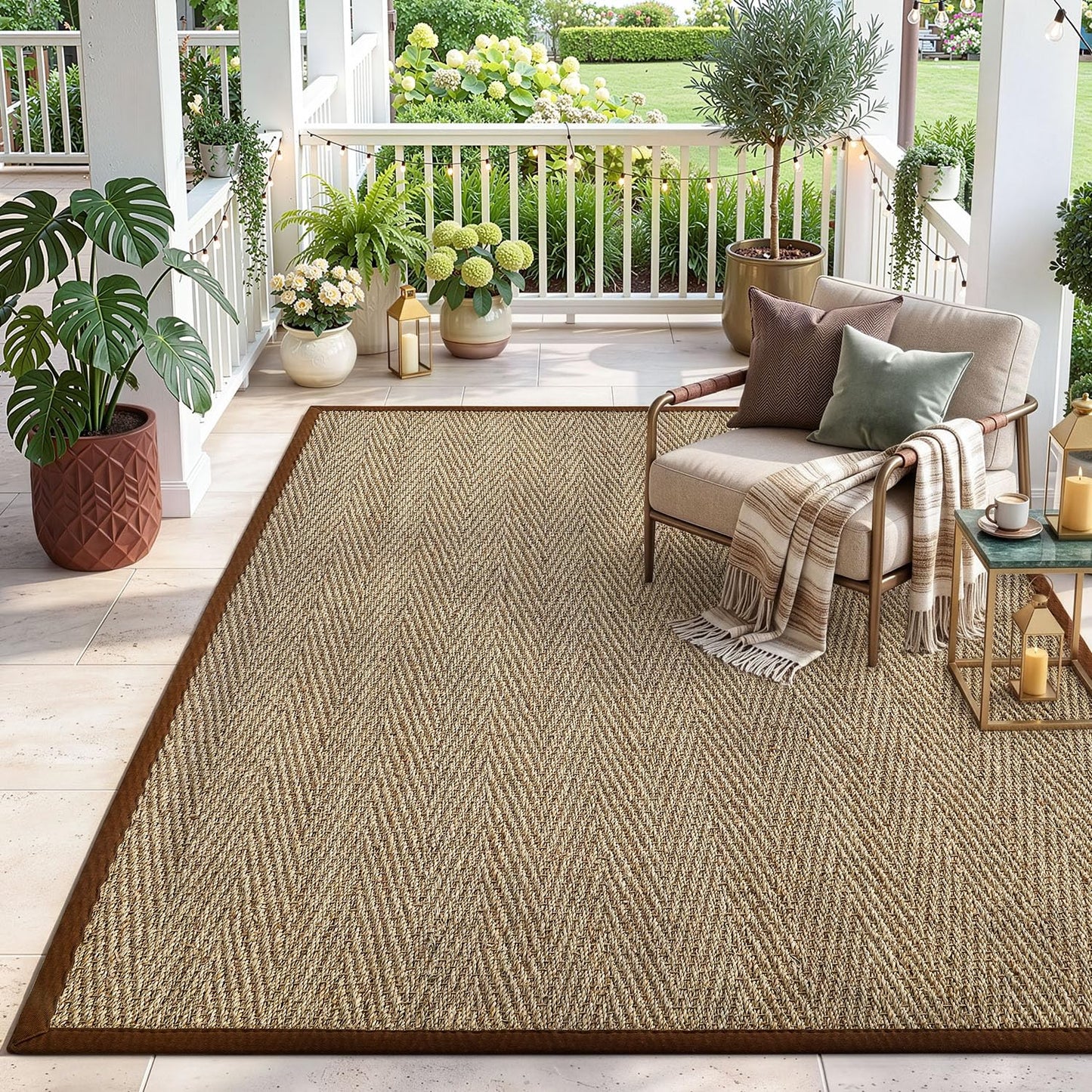 DEXI Area Rug Natural Fiber 4x6, Braided Woven Seagrass Rugs No Shed, Soft Neutral Rustic Carpet Mat for Indoor Entryway Outdoor Patio Dining Living Room Bedroom Farmhouse, Natural