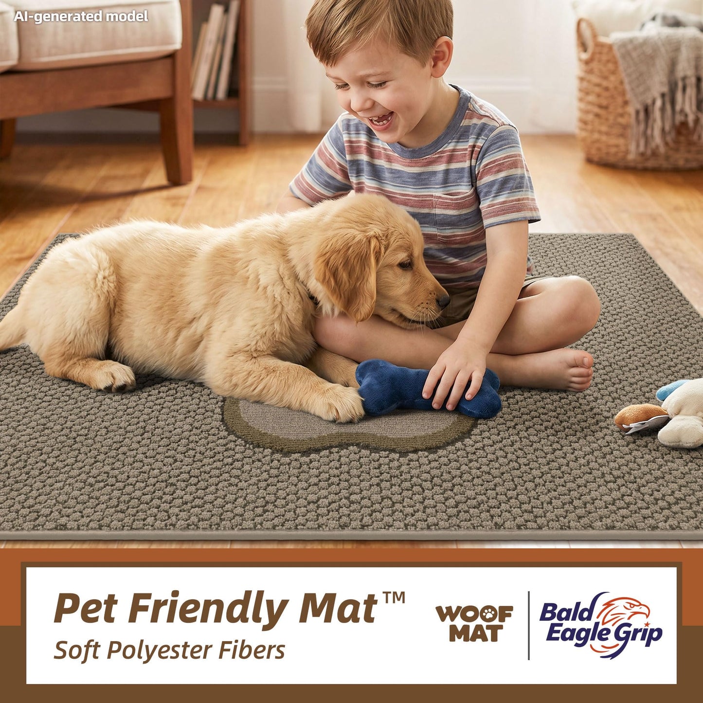 Bald Eagle Grip Dog Paw Doormats 20''x32'' for Dirty Paws, Washable Entryway Rugs Floor Mats Dirt Trapper with TPR Backing, Absorbent Low Profile Door Mat for Front Door, Hallway, Entryways, Beige