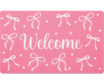Mindsoft Pink Welcome Mat Bow Front Door Mat for Girls Home Decor Princess Coquette Rug 18 x 30 Inch Sweet Home Indoor Holiday Decoration