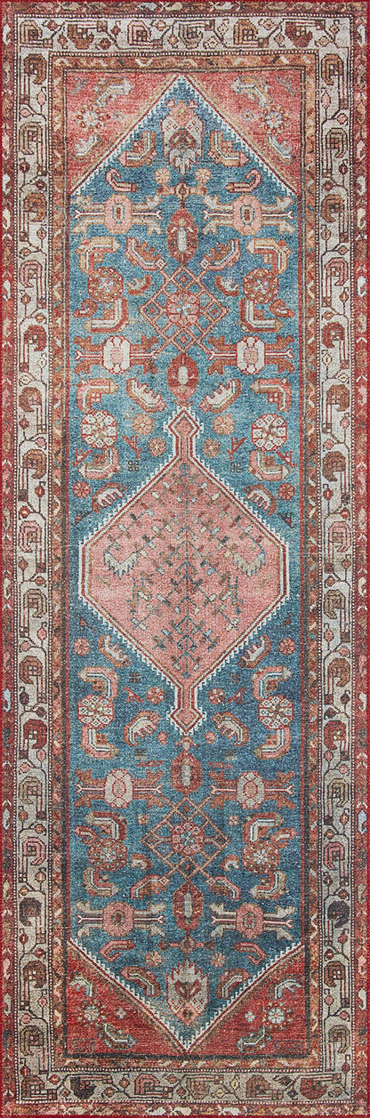 Loloi Layla Collection LAY-10 Marine/Clay 7'-6" x 9'-6" .13" Thick Area Rug, Soft, Durable, Vintage Inspired, Distressed, Low Pile, Non-Shedding, Easy Clean, Printed, Living Room Rug