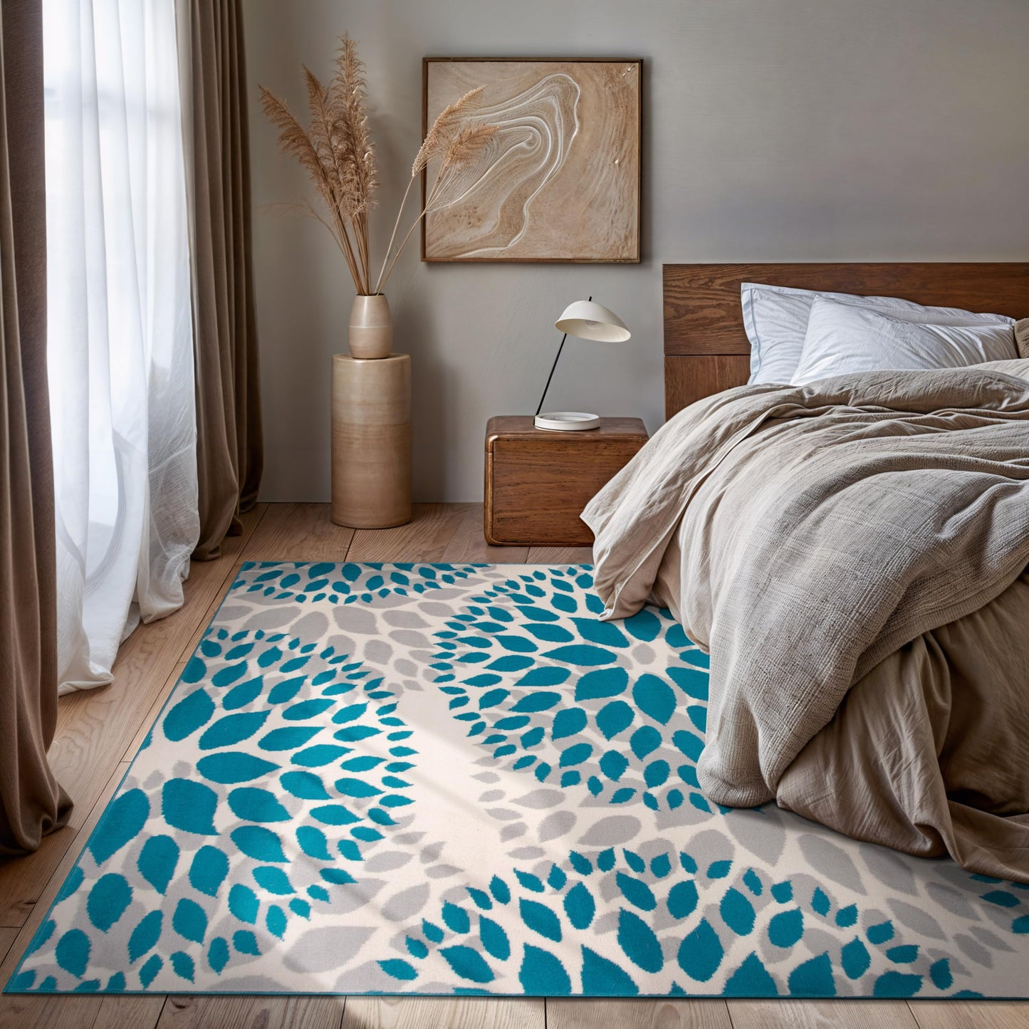 Rugshop Modern Floral Circles Design Easy Cleaning for Living Room,Bedroom,Home Office,Kitchen Non Shedding Area Rug 5' x 7' Blue