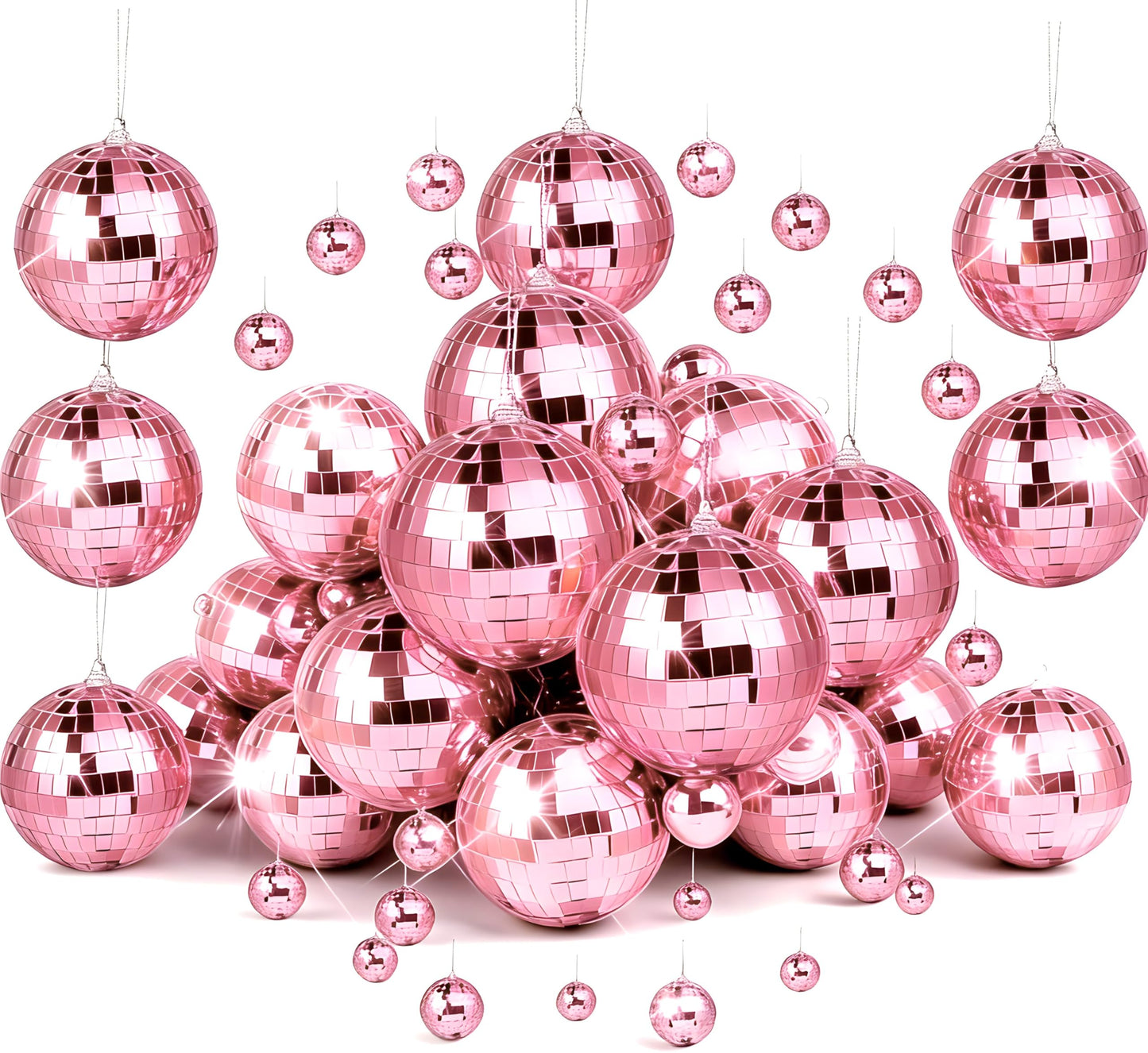 37 Pcs Mini Disco Mirror Ball Ornaments, Silver Disco Mirror Ball, Fun Silver Hanging for Party Decoration, Christmas Tree Ornaments Disco Ball Cup Toppers Wedding Birthday Party Festive Dance