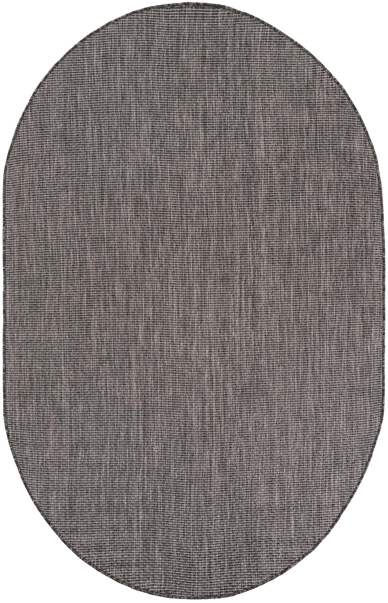 Unique Loom Outdoor Solid Collection Area Rug (5' 3" x 8' Oval Black/Ivory)