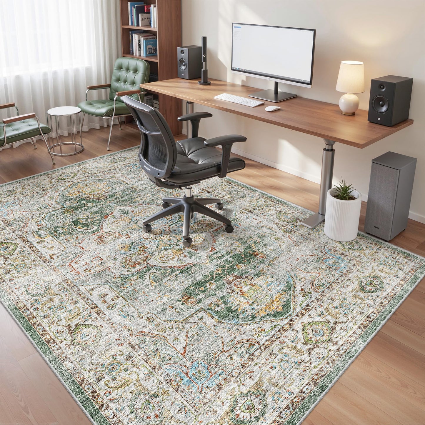 befbee 6x9 Area Rugs for Living Room - Stain Resistant Non-Slip Backing Machine Washable Rugs for Bedroom - Boho Persian Large Area Rug (Green, 6'x9')