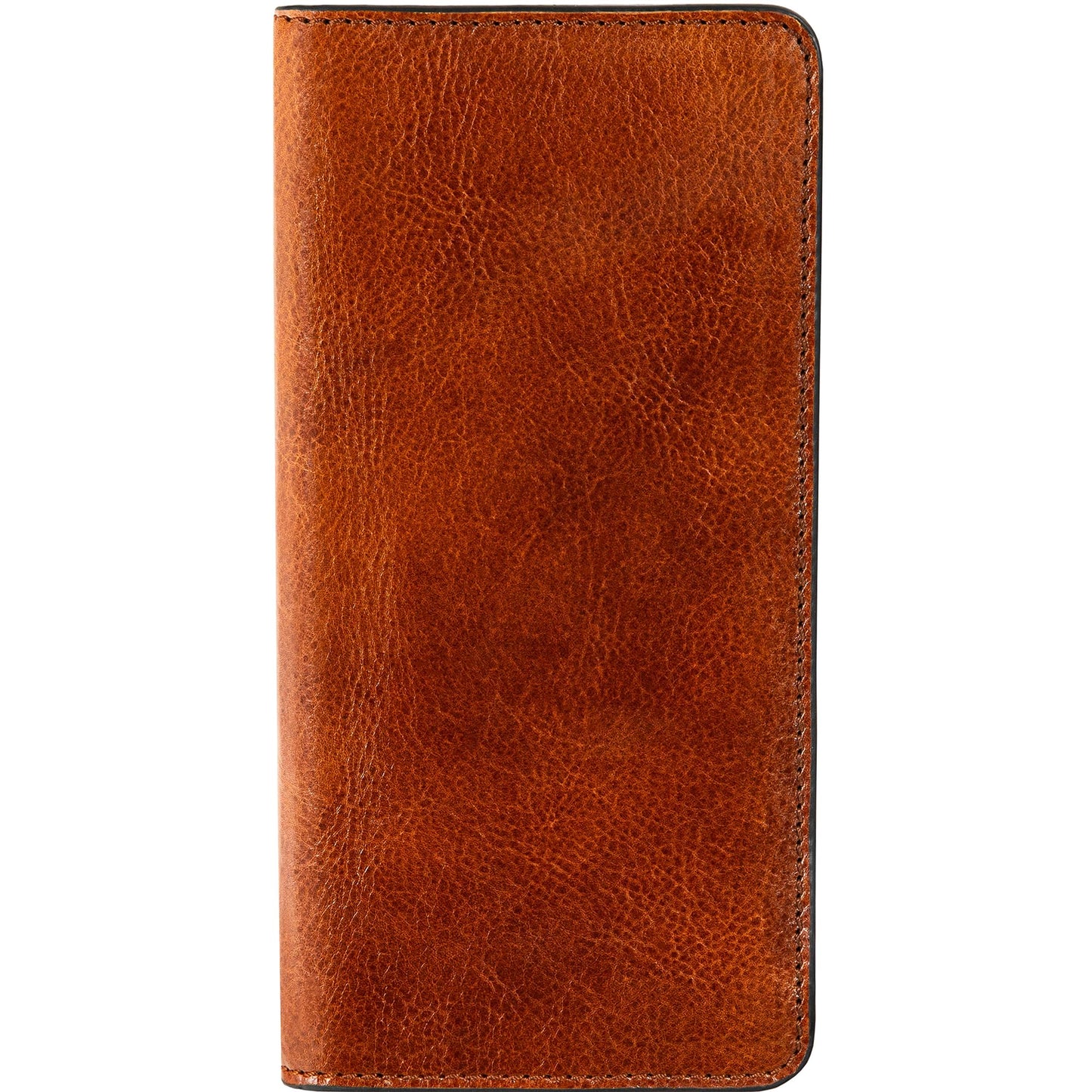 Time Resistance Long Leather Wallet - Bifold Mens Suit Leather Wallet - Checkbook Wallet - Tall Billfold Card Wallet - Slim Wallet Made in Italy (Cognac Brown)