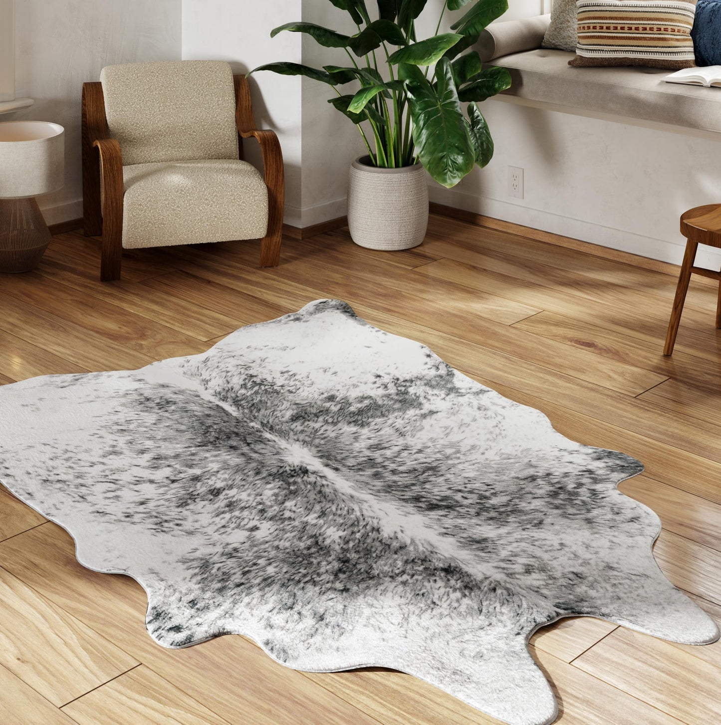 NativeSkins Faux Cowhide Rug – Gray (Medium) | 4.3ft x 5.7ft | Cow Print | Western Bedroom Decor | Hand-Cut, Faux Suede No-Slip Backing | Western Rug | Animal Print | Cow Hide
