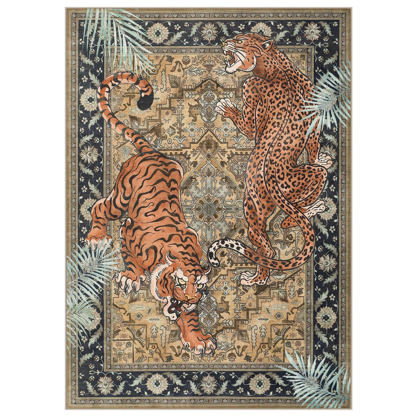 Tribesigns Tiger Leopard Print 5x7 Brown Area Rug, Boho Animal Washable Living Room Bedroom Rug, Soft Non Slip Low Pile Indoor Throw Dining Room Carpet for Office Playroom, Oeko-Tex Certified