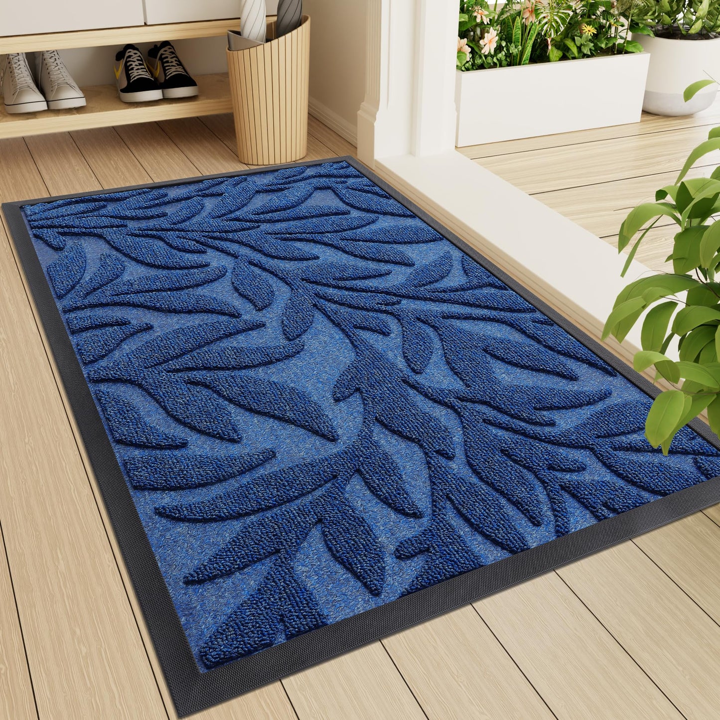 Smiry Front Door Mat Indoor Outdoor Entrance, Heavy Duty Natural Rubber, Trap Dirt and Moisture, Non-Slip Doormats, Low Profile, Easy Clean Patio Porch Entryway Mat, 29.5x17, Ocean Blue
