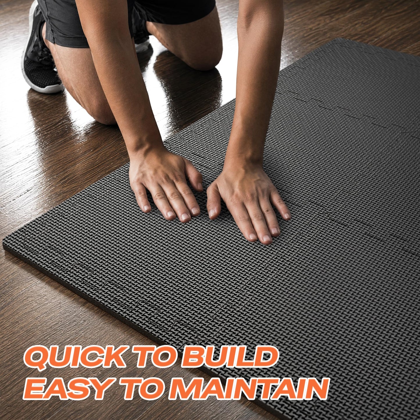 SUPERJARE Gym Floor Mats, EVA Foam Puzzle Exercise Mats, Interlocking Floor Mats, Cushioned Foam Floor Tiles, Gym Flooring Workout Mat for Home Gym, Playroom, Garage, 18 PCS, 12.6"x12.6"x0.4", Black