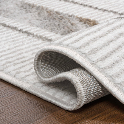 JONATHAN Y Marble Pattern High-Low Silver/Gold Runner Rug, 2x8, Athens Classic Border, Easy-Cleaning for Living Room, Bedroom, Kitchen, Pet Friendly, Non-Shedding (CAR102C-28)