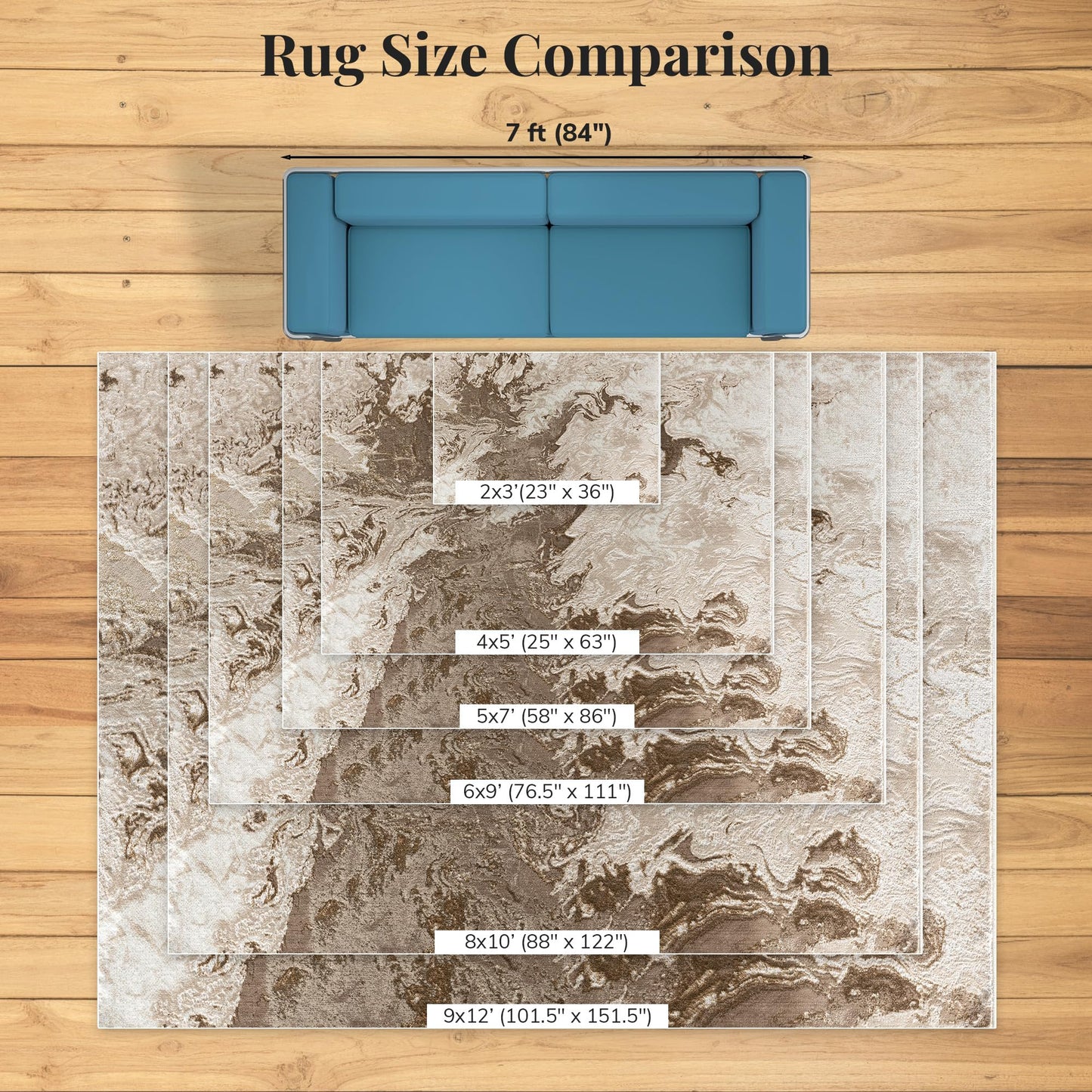 LUXE WEAVERS Marble Swirl Abstract Area Rug, Beige 4x5