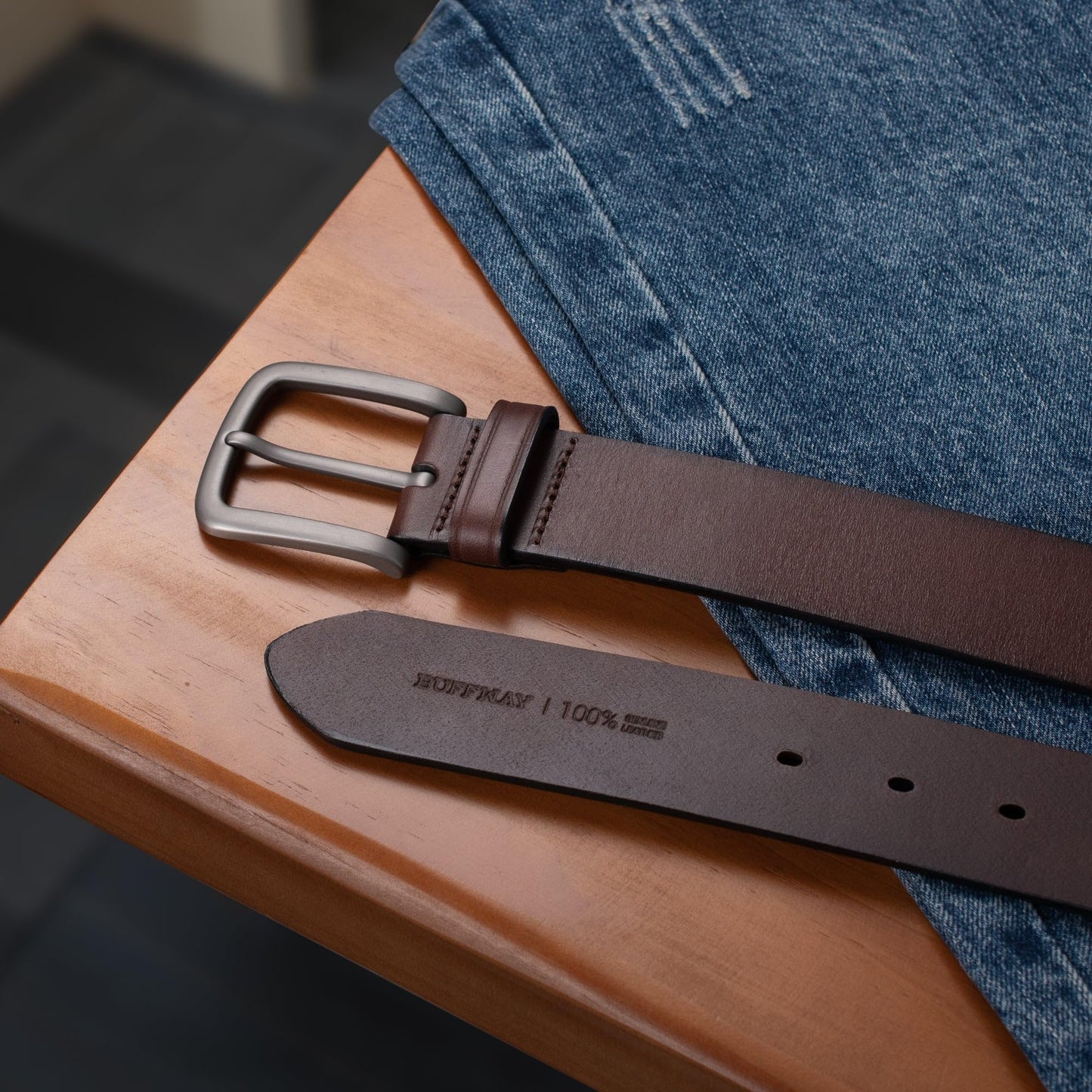 Buffway Men's Leather Belt,1.5" Handcrafted Top-Grain Leather – Durable,Comfortable,Suitable for Everyday Formal & Casual Wear - Size 38" Coffee