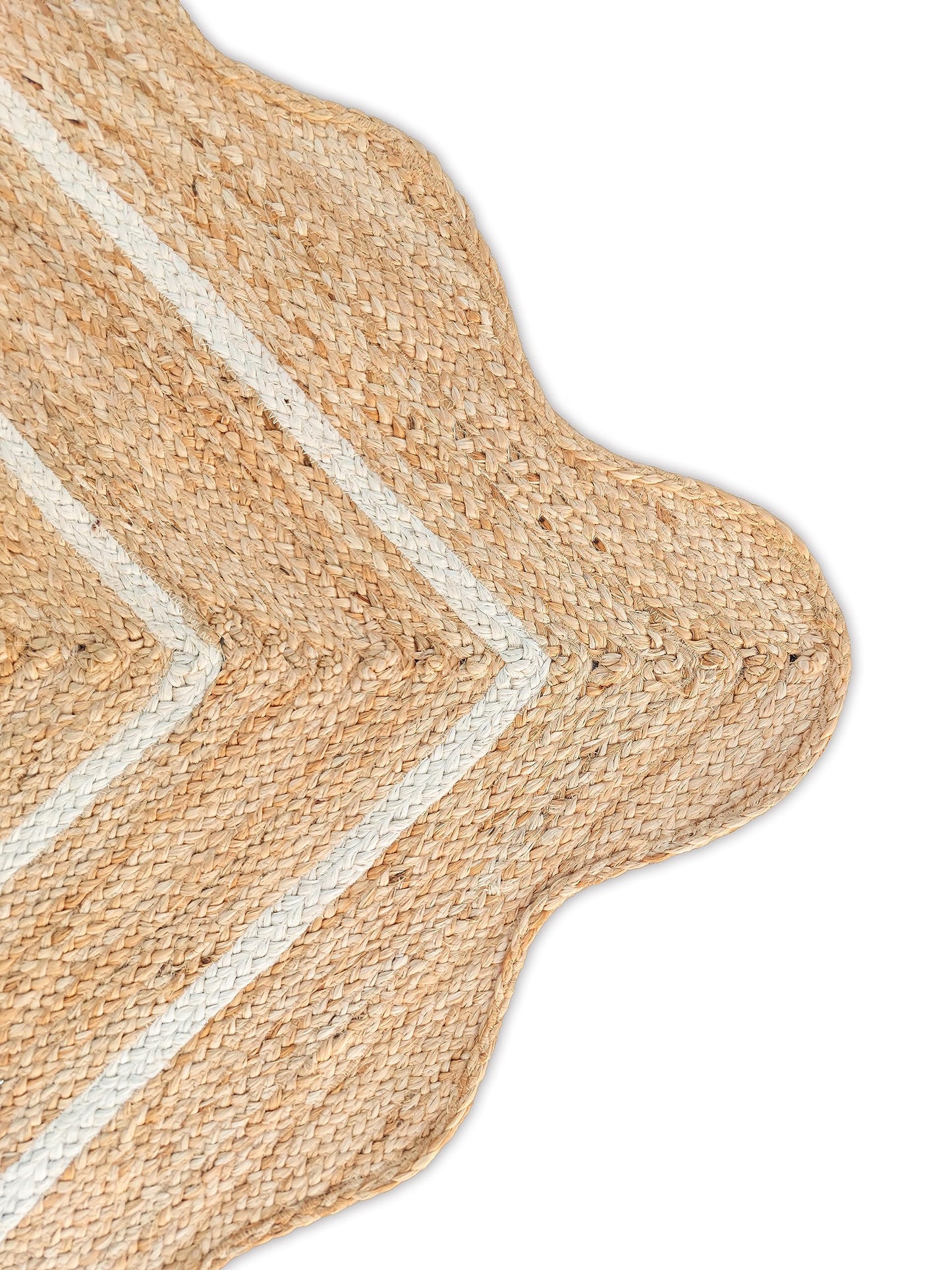 Weaving Village Wave Scalloped Natural Jute Rug - Boho Entryway Runner, Farmhouse Scallop, Off White (8'x10')