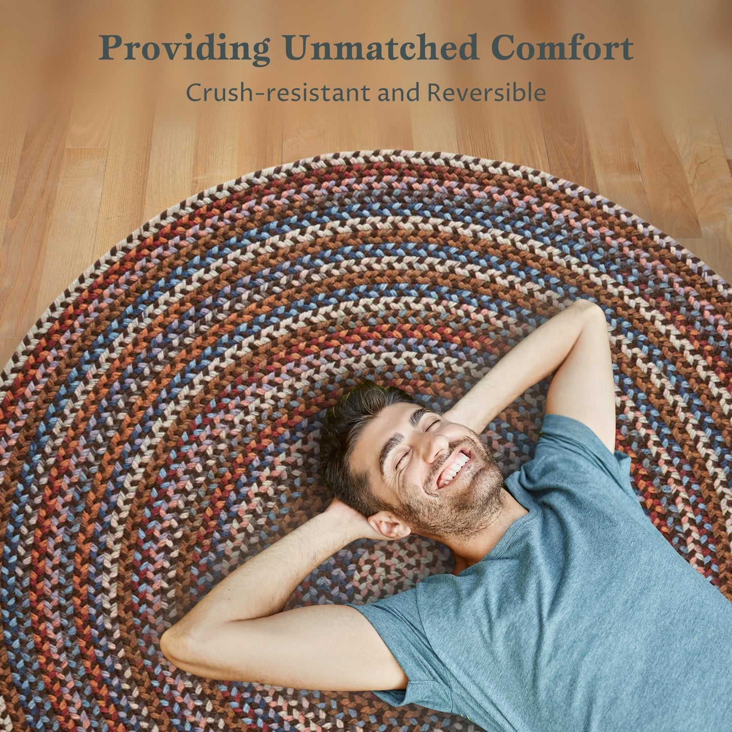 Rhody Rug Astoria AS32 Walnut 6' x 6' Round - Durable Braided Area Rug, Home Decor, Floor Mat or Bedroom Rug - Easy Care, Ideal for High Traffic Areas - Made in USA