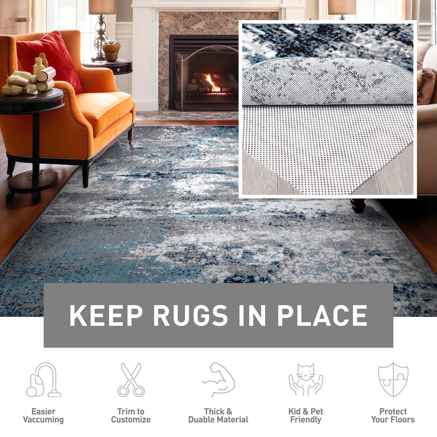 Rugshop Cushioned Extra Thick Rug Pad Gripper for Hardwood Floors, Under Carpet Anti Skid Pad, Non Slip Rug Pads for Area Rugs 2'5" x 9' Cream