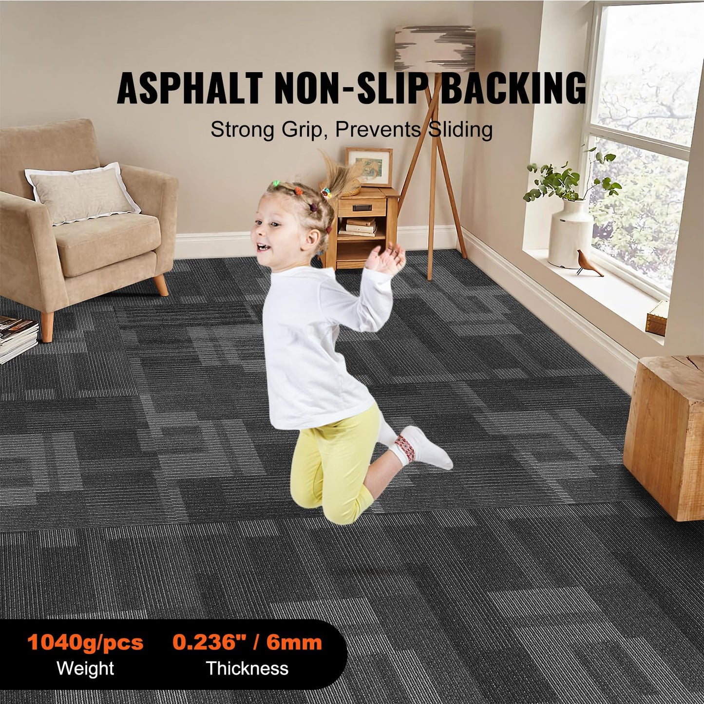 VEVOR Carpet Tiles Reusable, 24 PCS, 24"x 24", Squares Soft Padded Carpet, Carpet Floor Tiles Easy DIY for Bedroom Living Room Indoor Outdoor (Mixed Gray, 96 sqft/Box)