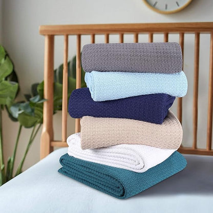 BELIZZI HOME 100% Cotton Bed Blanket, Breathable Bed Blanket King Size, Cotton Thermal Blankets King, Perfect for Layering Any Bed for All Season, Coral