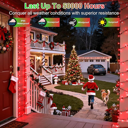 750LED Christmas Lights Outdoor Use, 240ft 12 Modes Red LED String Lights with Timer Dimmable, Waterproof Christmas Tree Lights for Xmas Patio Yard Fence Balcony Garden Party Decor Red