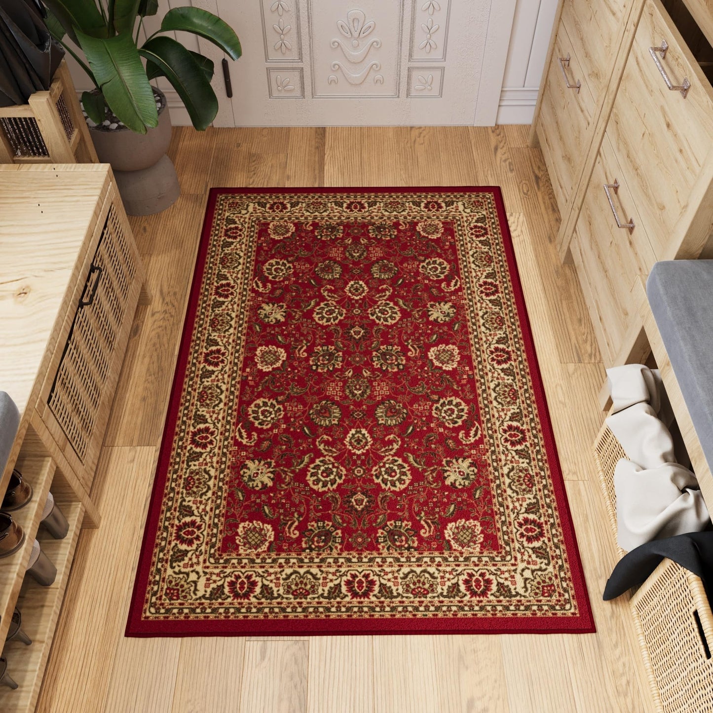 Ottomanson 3'3" x 4'7" Rugs for Living Room Oriental Area Rug for Bedroom - Non Slip Durable Large Floor Carpet for High Traffic Areas - Indoor Rug for Dining Room Kitchen Kids Playroom, Red