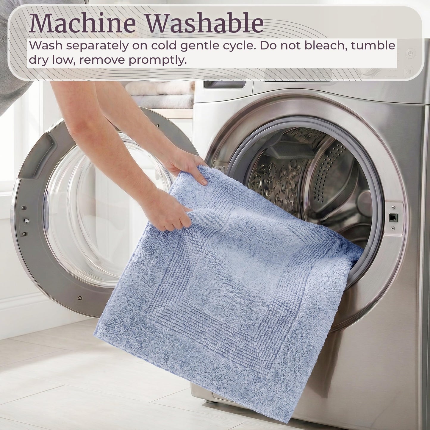 Cotton Bath Mat Set- 2 Piece 100 Percent Cotton Mats- Reversible, Soft, Absorbent and Machine Washable Bathroom Rugs By Lavish Home (Silver)
