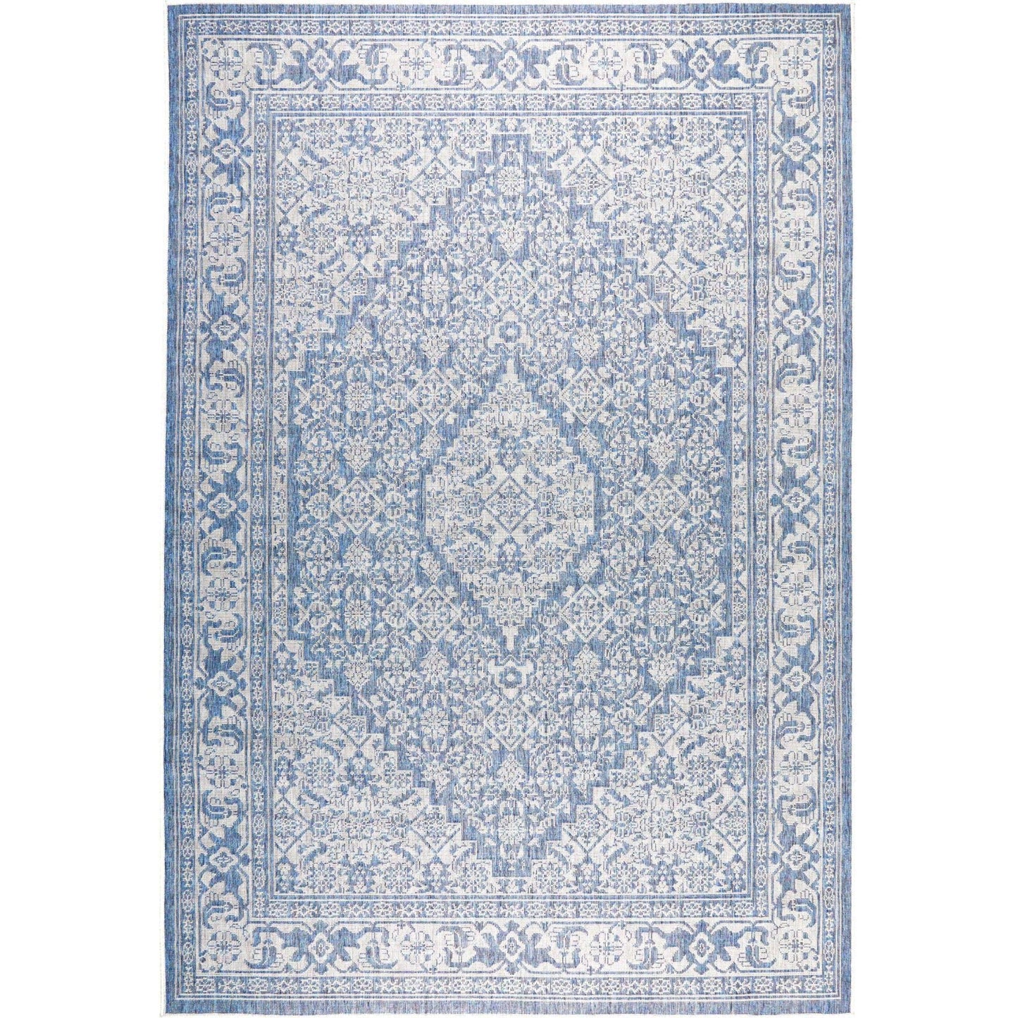 Nicole Miller New York Patio Country Dahlia Transitional Medallion Indoor/Outdoor Area Rug, Blue/Grey, 5'2"x7'2"