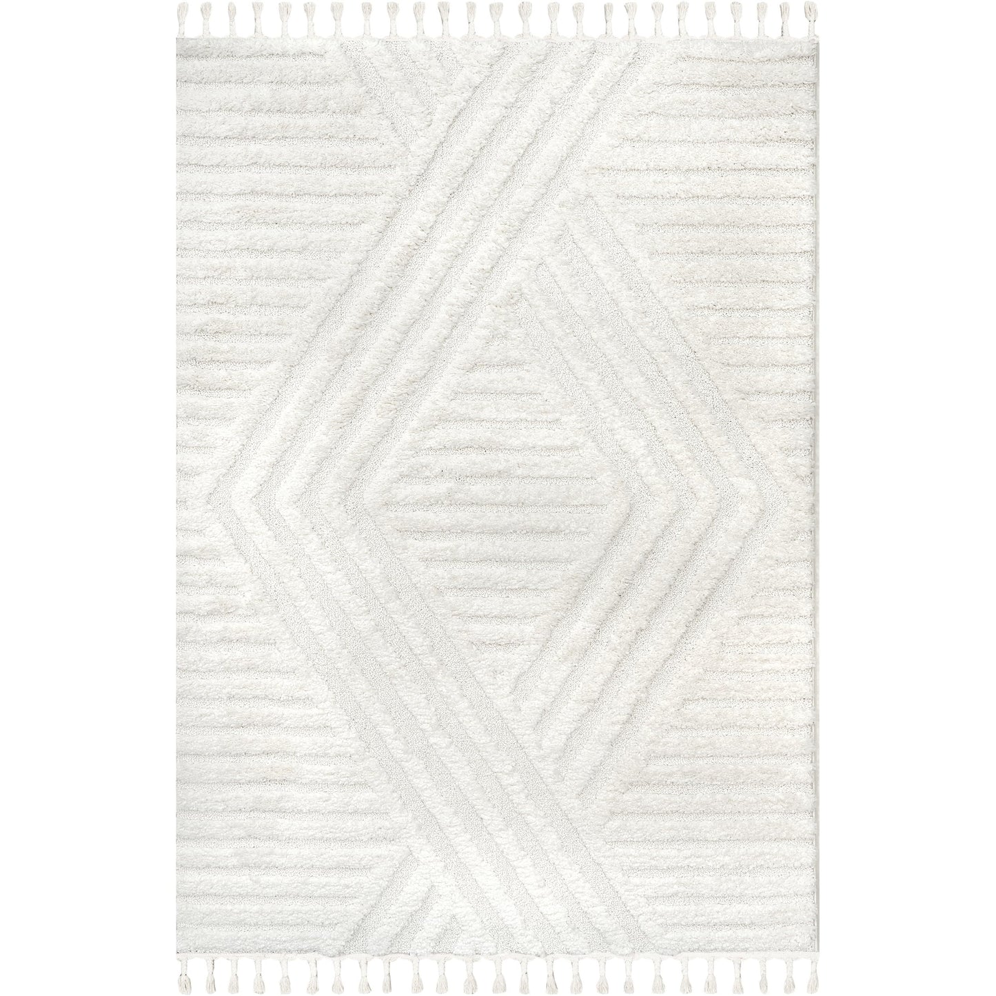 nuLOOM Risette Geometric Shag Tassel Area Rug - 4x6 Shag Area Rug Casual Ivory Rugs for Living Room Bedroom Dining Room Nursery Kitchen