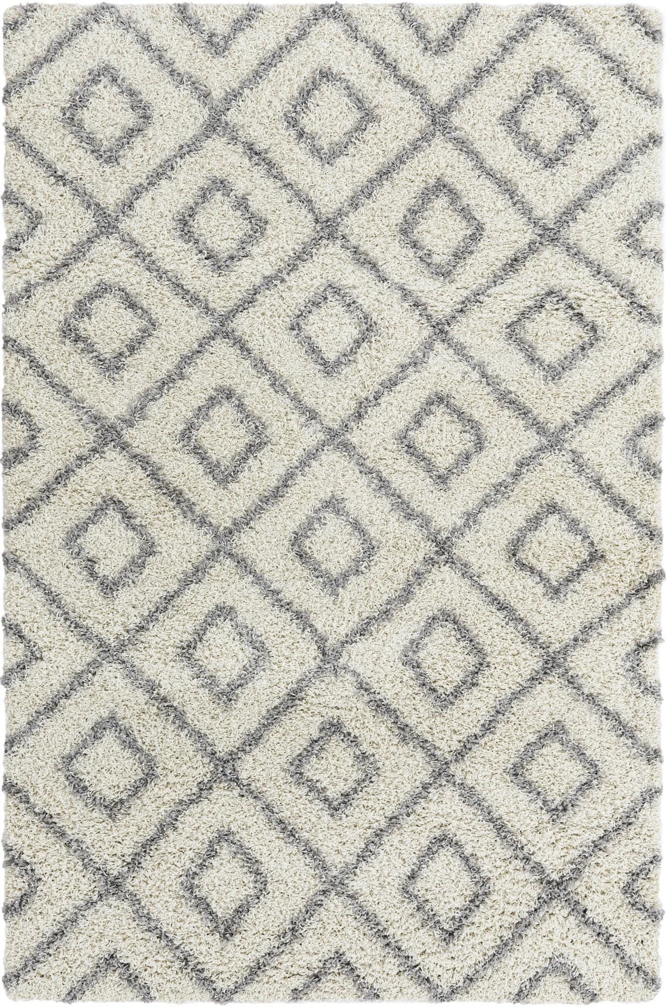 Rugs.com Lattice Shag Collection Rug – 5x8 Ivory Shag-Pile Rug Perfect for Bedrooms, Dining Rooms, Living Rooms