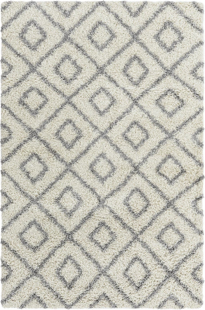 Rugs.com Lattice Shag Collection Rug – 5x8 Ivory Shag-Pile Rug Perfect for Bedrooms, Dining Rooms, Living Rooms