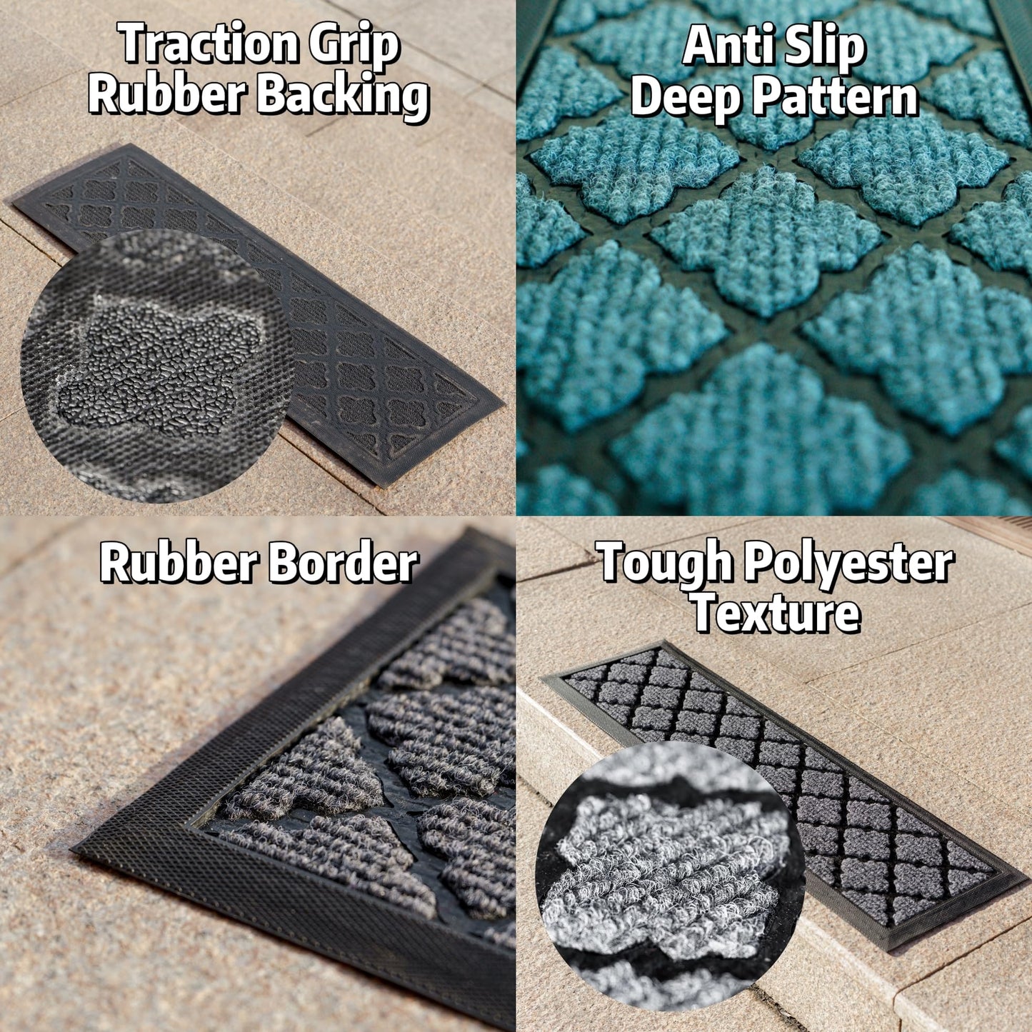 Aucuda 2pcs 8.5" x 30" Stair Treads Outdoor for Elders and Dogs on Wooden Steps, Non Slip Stair Runner Rug Heat Insulation Rubber Backing, Gray Lattice Staircase Mat Carpet for Indoor Grip Farmhouse.