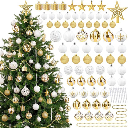 Ouddy Decor 84 Pcs Christmas Tree Ornaments Set, Gold and White Christmas Decorations Shatterproof Plastic Glittery Baubles for Wreath Garland Wedding Party Holiday New Year Home Decor, Gold & White