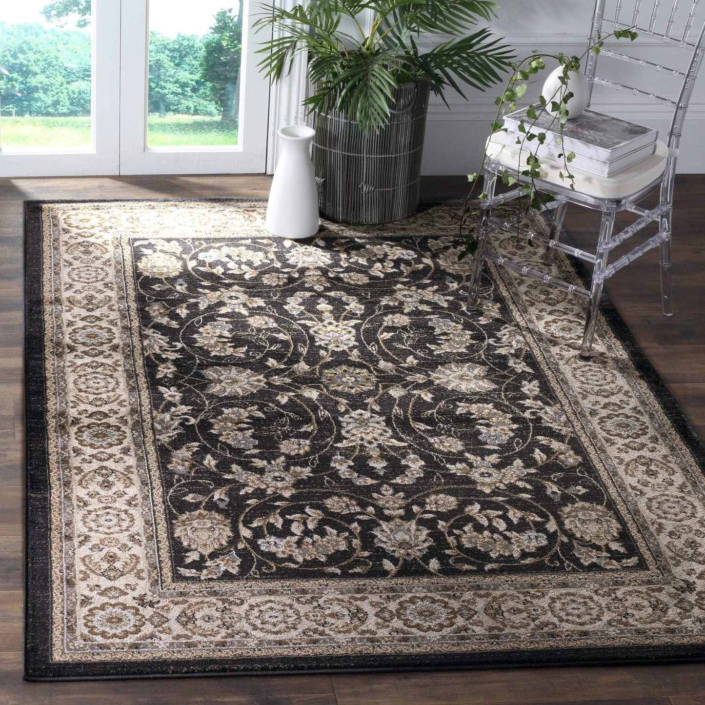 SAFAVIEH Lyndhurst Collection Accent Rug - 3'3" x 5'3", Light Beige & Anthracite, Design, Non-Shedding & Easy Care, Ideal for High Traffic Areas in Entryway, Living Room, Bedroom (LNH340K)