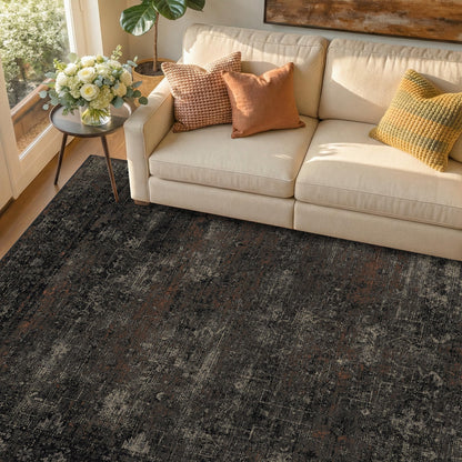 TALANOVA Black Farmhouse Washable 8x10 Area Rugs for Living Room, Dark Charcoal Volcanic Textured Large Rug for Bedroom, Non-Slip Stain Resistant for Dining Room Office Décor