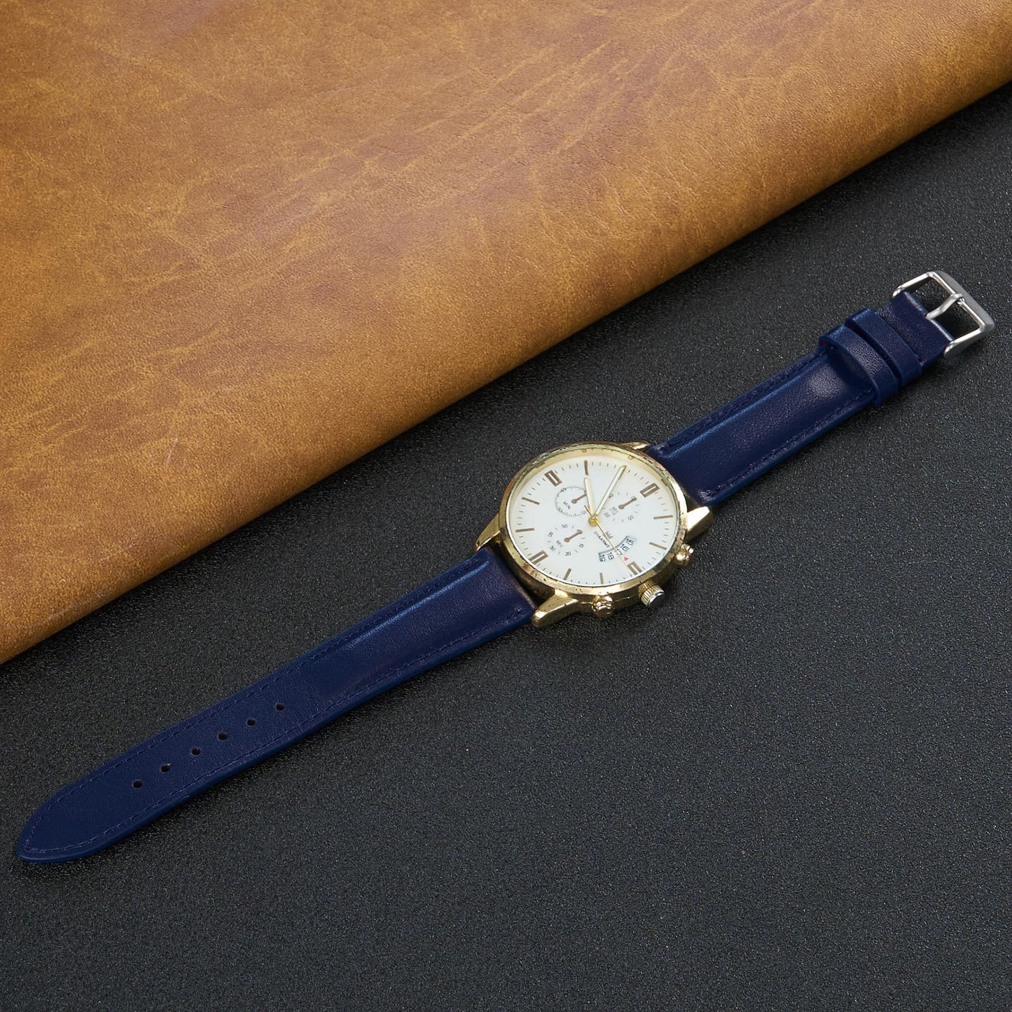 vinacreations 20mm Vintage Blue Leather Watch Band Men Quick Release Replacement Strap Soft Handmade Wristband Stainless Steel Buckle, Christmas Father's Gift for Dad Son Husband DH-204-20MM