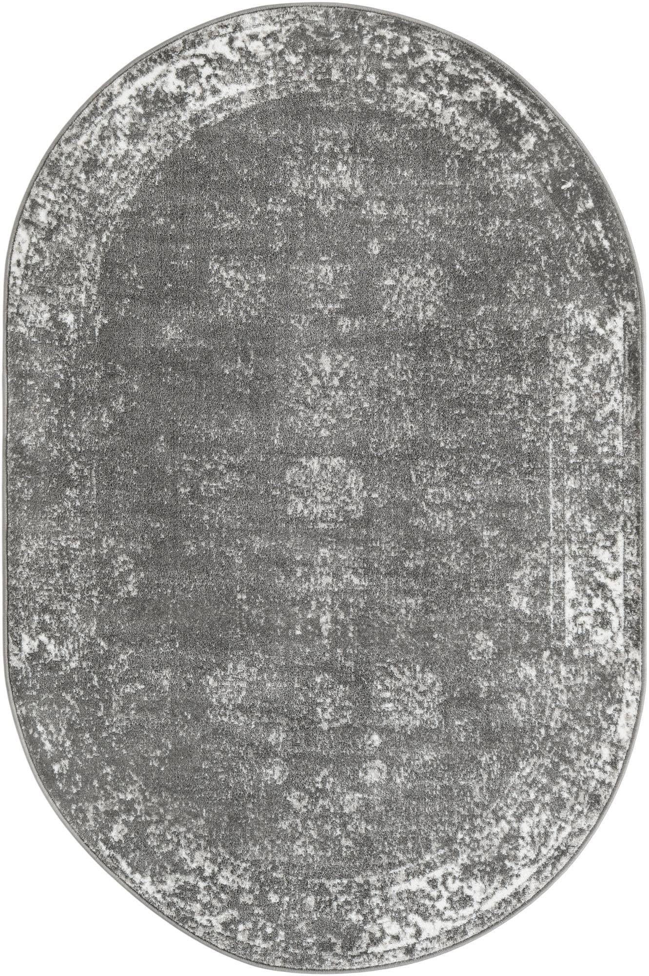Unique Loom Sofia Collection Area Rug - Casino (4' 1" x 6' 1" Oval, Dark Gray/ Ivory)