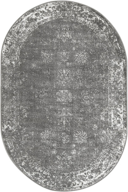 Unique Loom Sofia Collection Area Rug - Casino (4' 1" x 6' 1" Oval, Dark Gray/ Ivory)