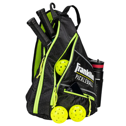 Franklin Sports Pickleball Bags - Pickleball Sling Bag Backpack for Gear + Equipment - Pickleball Bag for Men + Women - Holds Paddles, Pickleballs + Accessories - Black/Optic