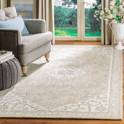 SAFAVIEH Area Rug 8x10 - Micro-Loop Collection - Large - Light Grey & Ivory, Handmade Wool, Medallion Design, Ideal for Living Room, Bedroom, Office, Dining Space (MLP505F)